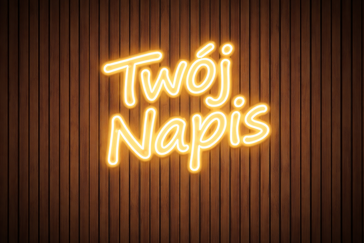 Neon LED z napisem Twój Napis na drewnianej ścianie